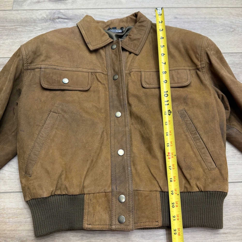 Vintage Fidelity Women's Brown Nubuck Suede Leather Bomber Jacket Distressed Med - Picture 4 of 13